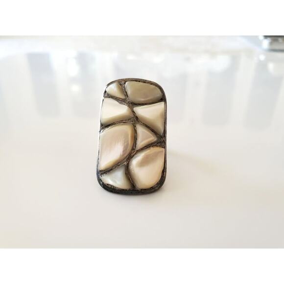 Vintage Sterling Silver Southwestern Mother of Pearl Ring - Picture 1 of 8